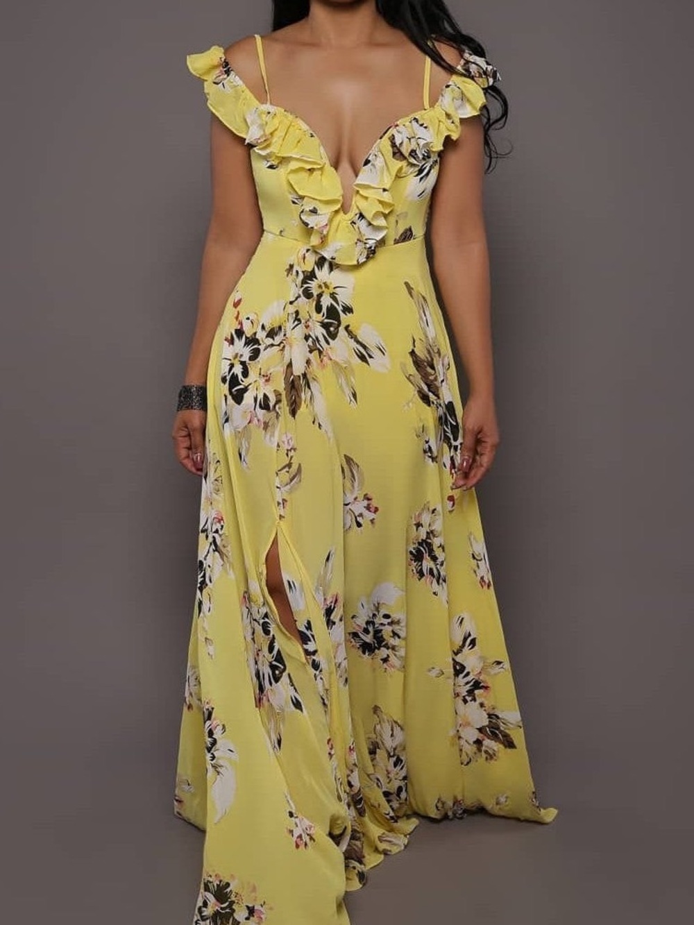 Fashion Nova Yellow Floral Maxi Dress
